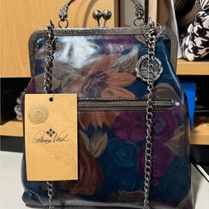 Patricia Nash Blue and Brown Floral Shoulder Bag